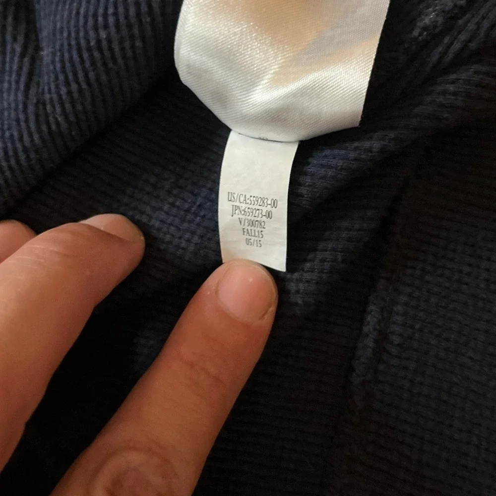 Banana Republic Mens Waffle Knit Raglan Hoodie Navy Blue Cream Small